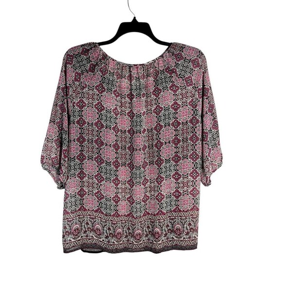 Croft & Barrow 1X Magenta Medallion Print Blouse 3/4 Sleeve Stretch Boho Peasant - Picture 3 of 8